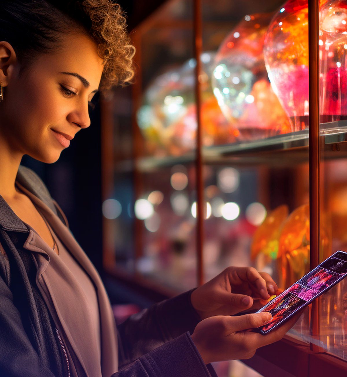 Consumer scanning a product code in store
